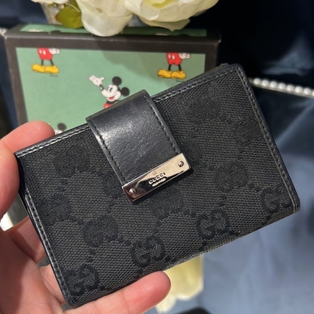 🖤GUCCI GG MONOGRAM CANVAS LEATHER CARD WALLET - Picture 10 of 13